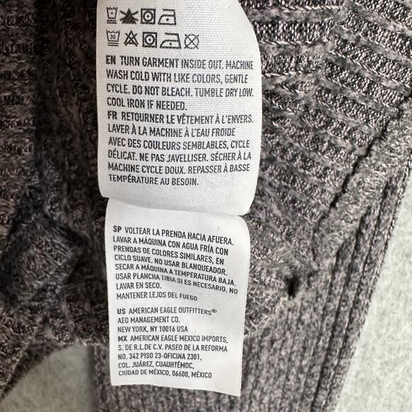American Eagle T-Shirt Gray Womens S Cropped Ribbed Knit Pullover Long Sleeve - Picture 9 of 9